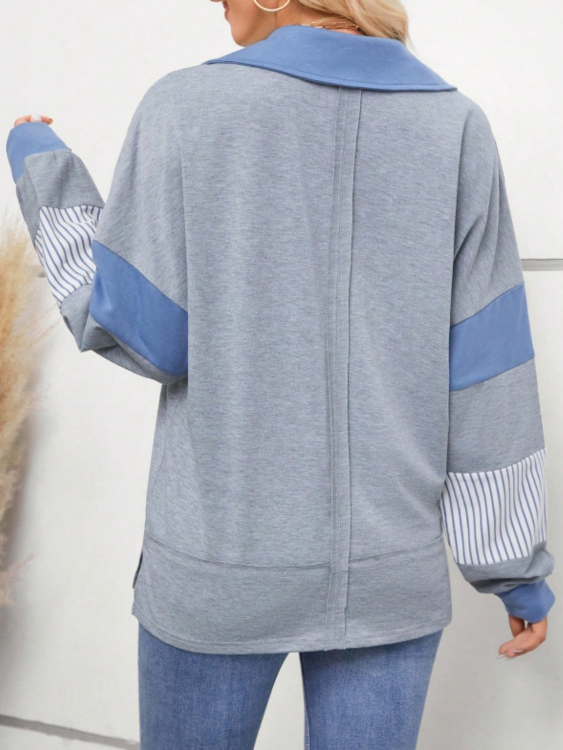 Slit Striped Long Sleeve Top