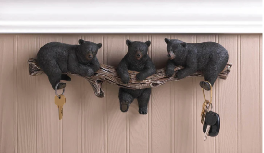 Black Bear Trio Wall Hooks Plaque