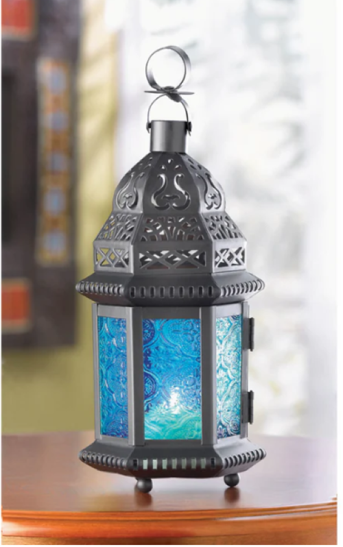 Blue Glass Moroccan Style Lantern