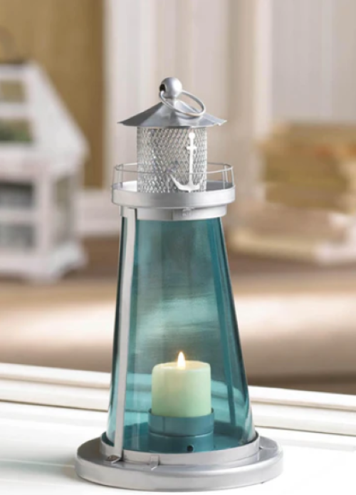 Blue Glass Watch Tower Candle Lamp