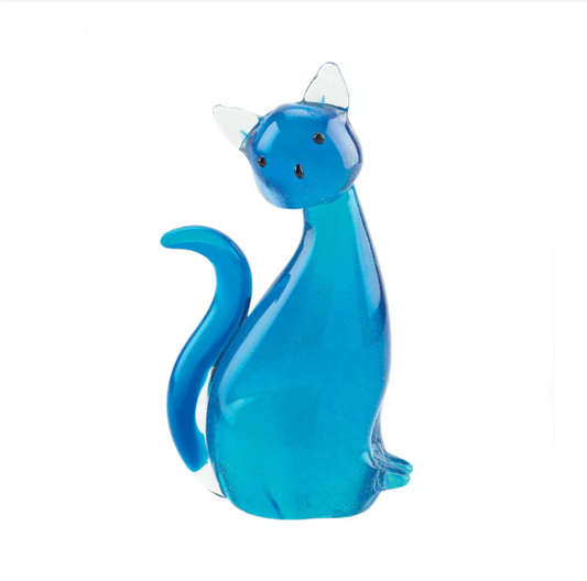 Blue Kitty Cat Art Glass