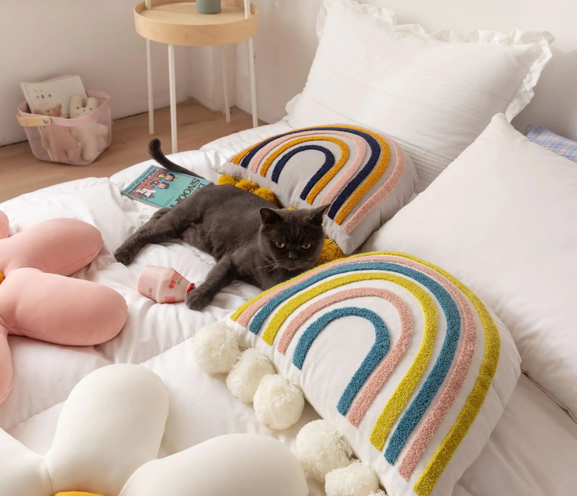 Embroidered Rainbow Pillow