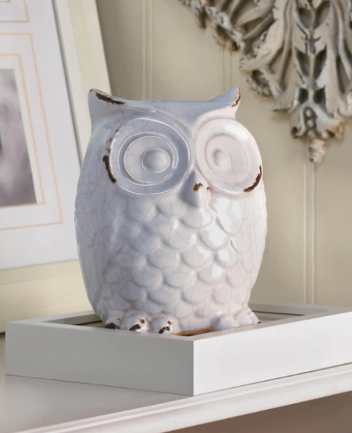 Distressed White Owl Figurine