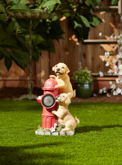 Dog and Fire Hydrant Solar Statue