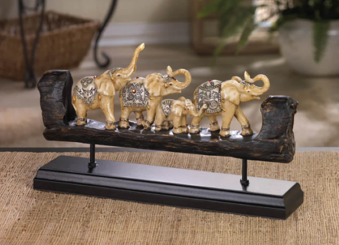 Elephant Family Carved Decor