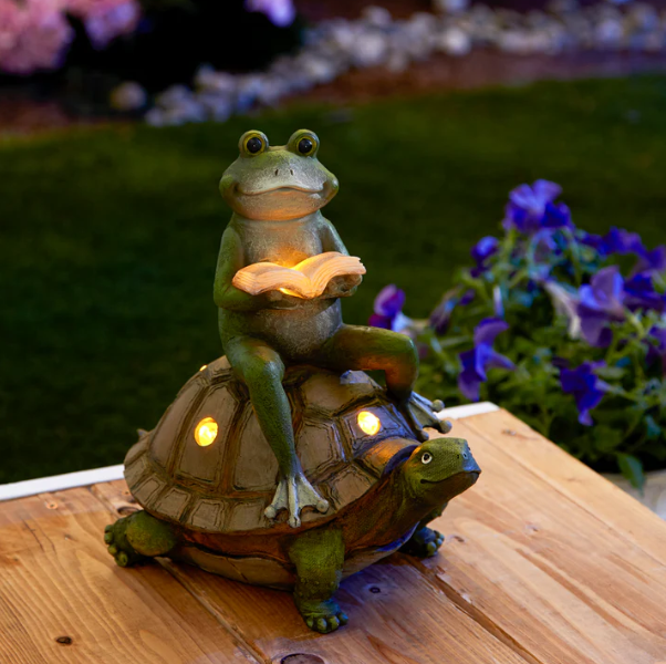 Frog and Turtle Solar Statue