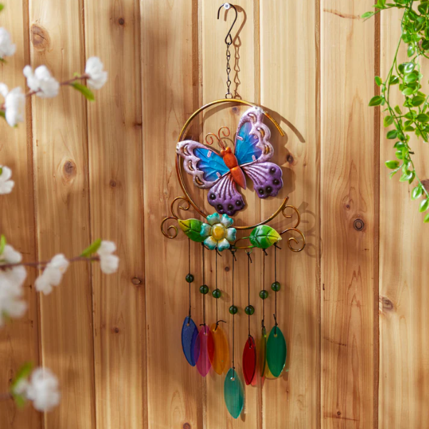 Glass Leaves Butterfly Wind Chime