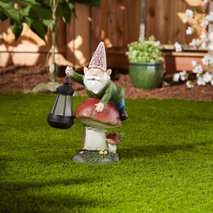Gnome on a Mushroom Solar Statue