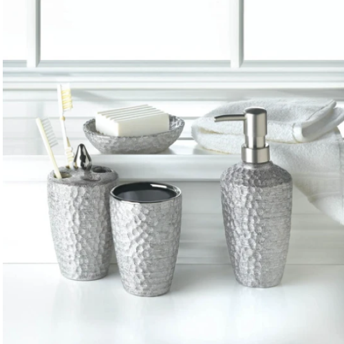 Hammered Silver Texture Bath Accessory Set