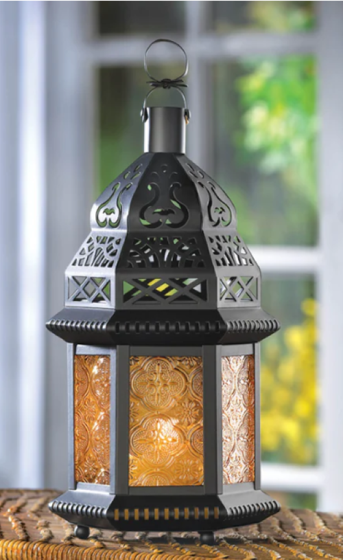 Large Yellow Glass Moroccan Lantern