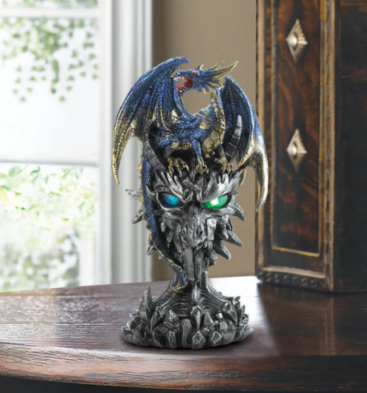 Light-up Blue Dragon Warrior Statue