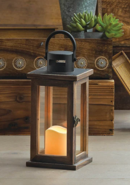 Lodge Wooden Lantern with LED Candle