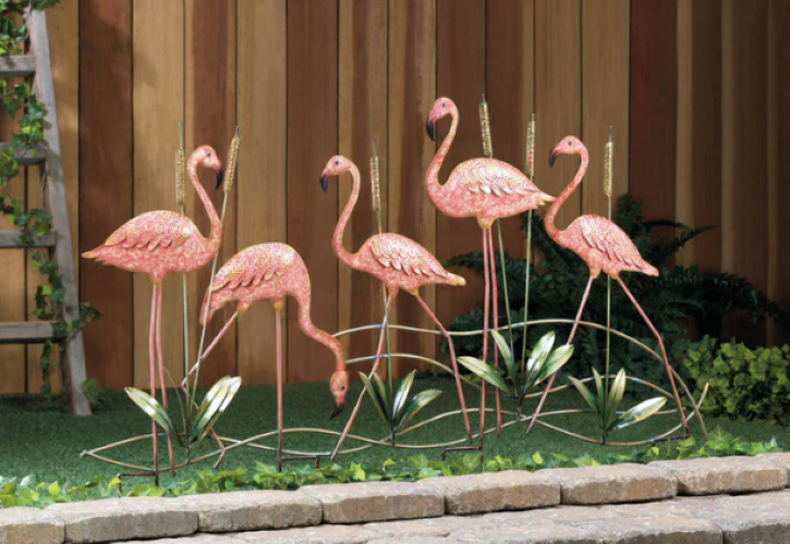 Multi Flamingo Garden Stake