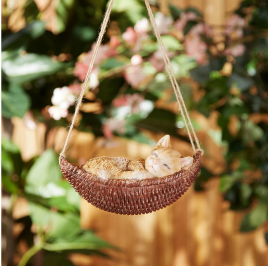 Napping Cat on Hammock Figurine