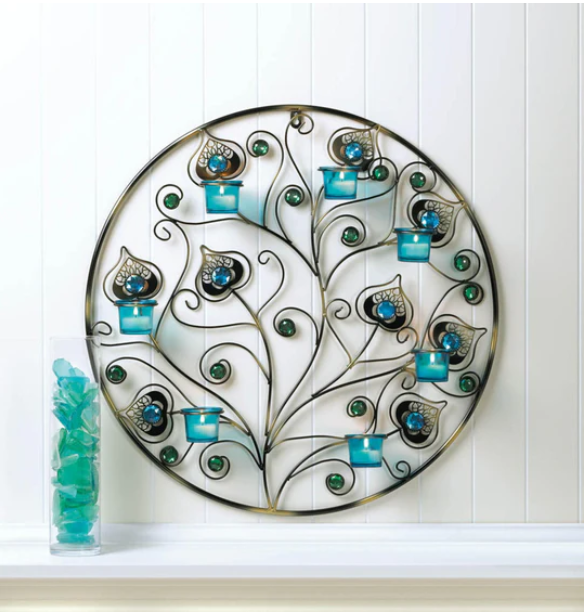 Peacock Plumes Circular Wall Sconce