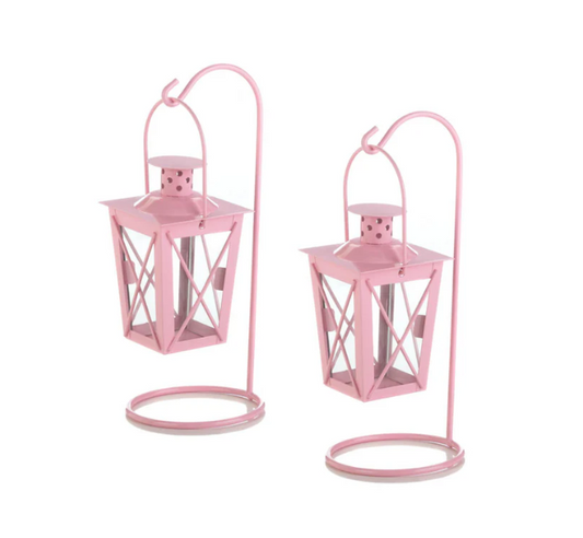 Pink Iron Railroad Hanging Lantern Pair