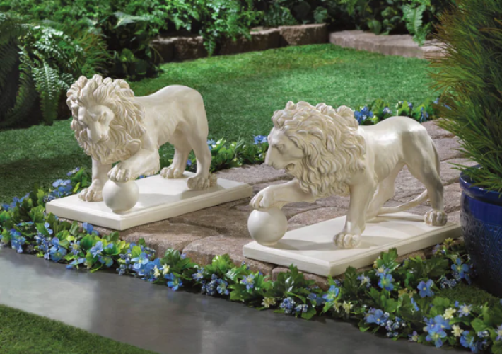 Regal Lion Statue Duo