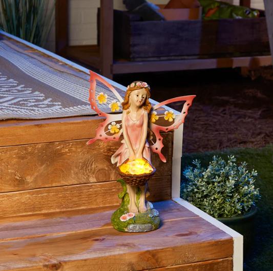 Solar Pink Fairy Garden Figurine