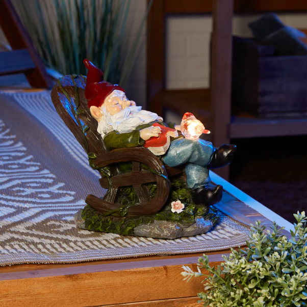 Solar Red Bird Rocking Chair Gnome