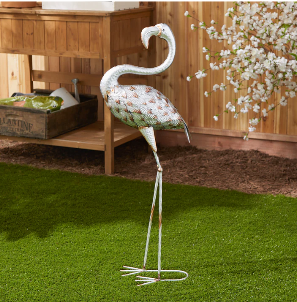 Standing Tall Galvanized Flamingo Statue