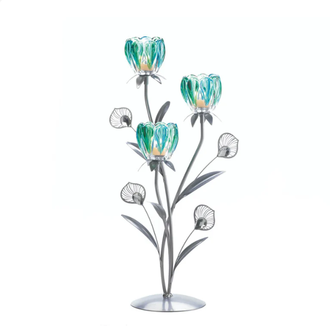 Triple Peacock Blooms Candle Holder