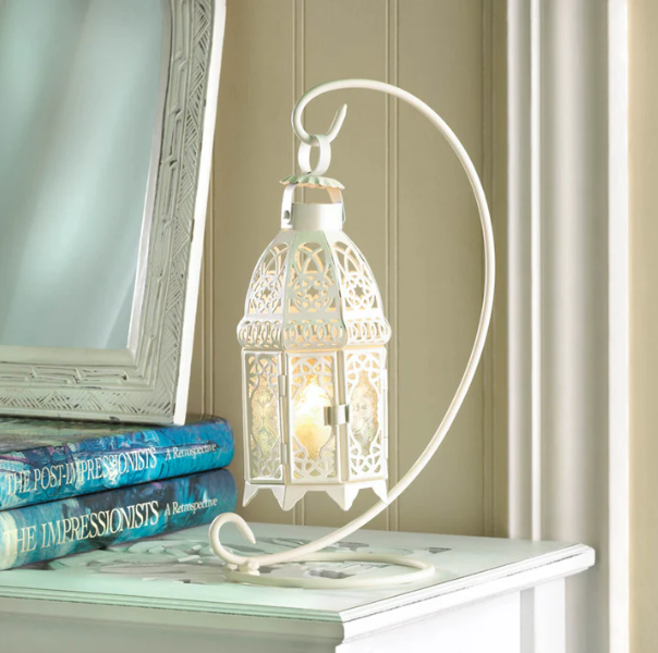 White Fancy Candle Lantern with Stand