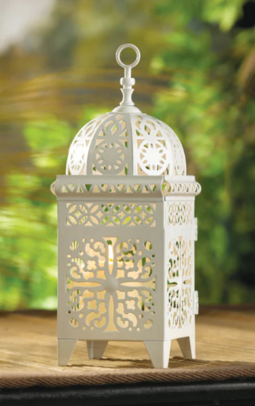 White Scrollwork Candle Lantern